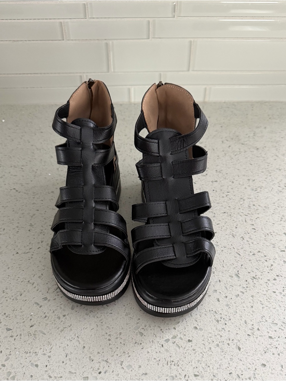 Bellmere Hannah gladiator style Sandals- Black with Rhinestone Trim - Picture 11 of 15